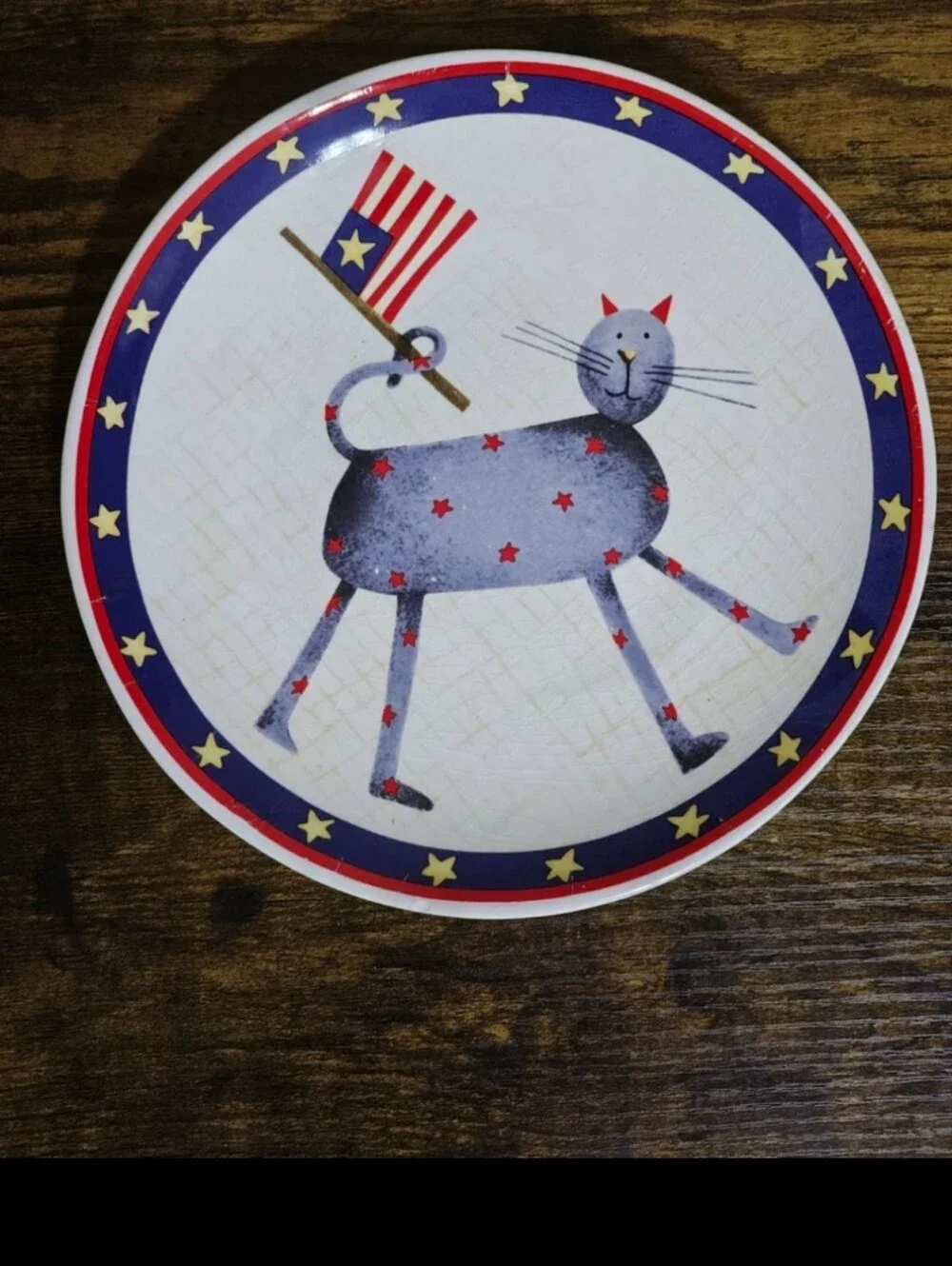 Rare Collectible Jo-Ann Fabric Debbie Mumm Red White & Blue Patriotic Plate